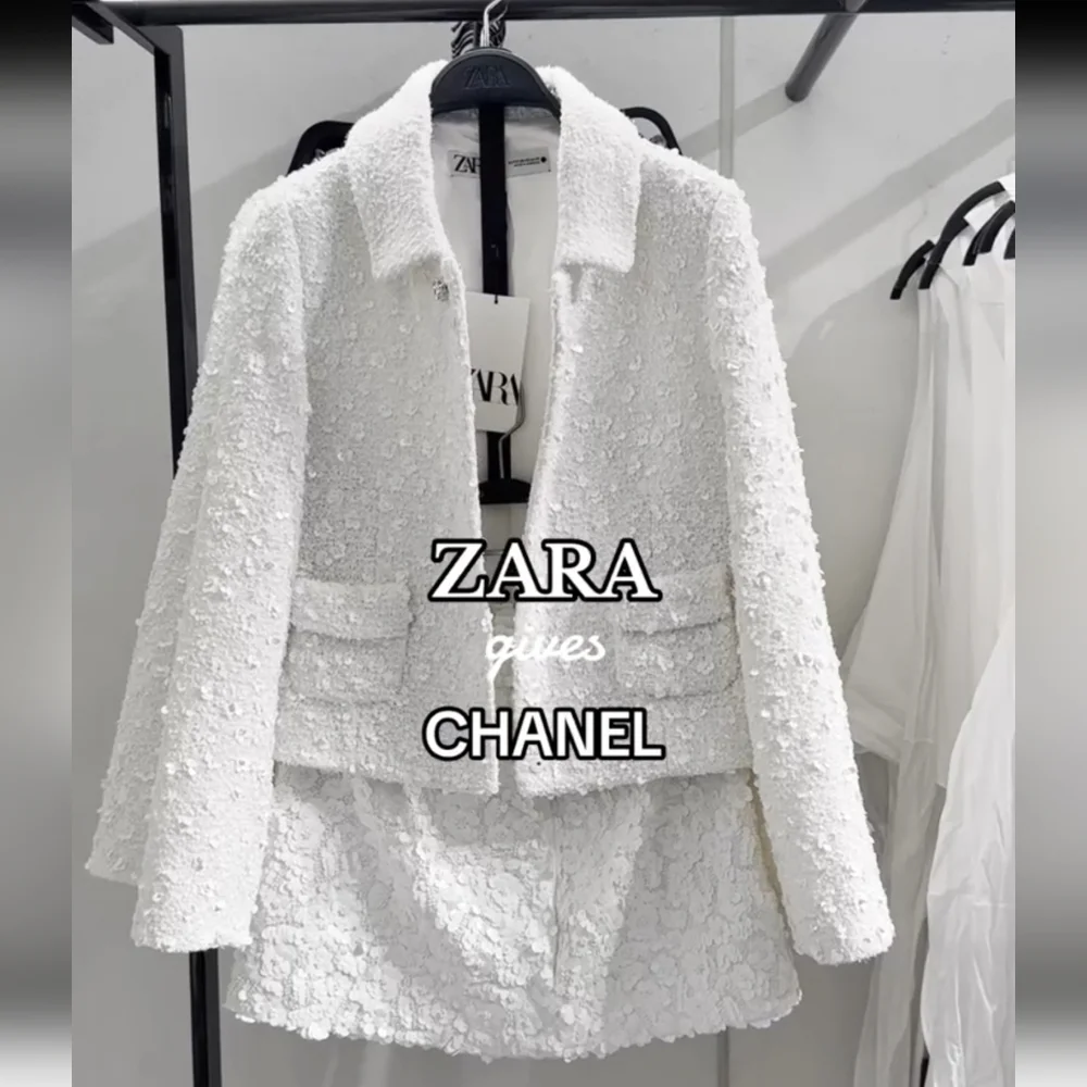 Zara 2pc Set Matching Textured sequin Beaded Jewel White Size XS and S - Picture 4 of 17